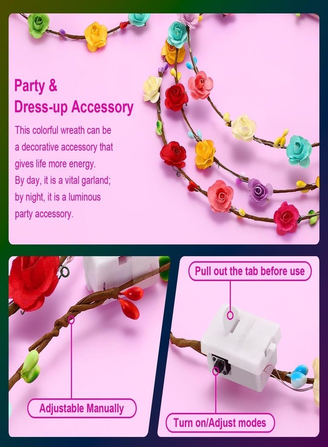 HONLYNE Valentines Day Gifts, 54 PCS New Year LED Flower Crowns Headbands, Light Up Flower Crowns For Women, Glow in the Dark Headband for Wedding Reception Mardi Gras Cosplay Princess Party Favors - Image 4